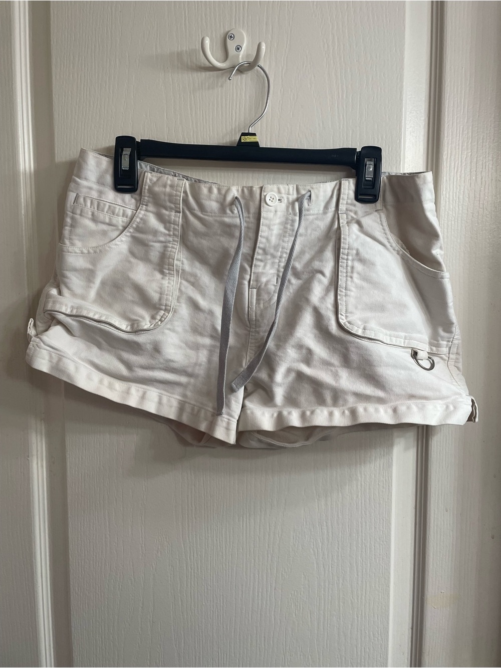 Lilu Women White Cargo Shorts with Drawstring Waist Minimalist Casual Summer